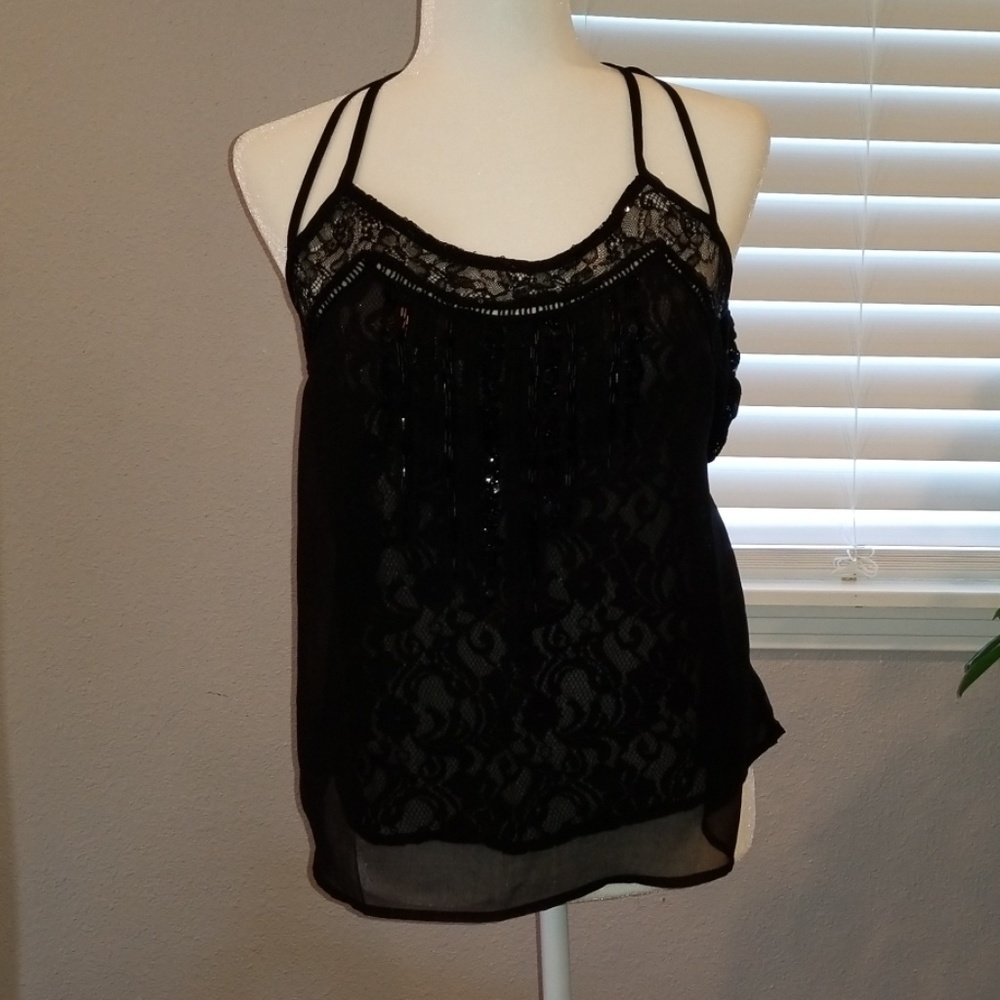 Miss Me NWOT Sheer Black Blingy Halter top